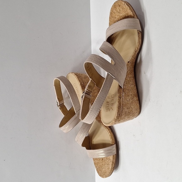 Naturalizer (NEW) Adria Cork Wedge Strappy Comfort Metallic Taupe Sandal Size 9 - Picture 9 of 11